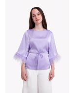 Feather Hem Belted Solid Blouse