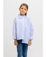 All Over Contrast Striped Asymmetrical Hem Collared Shirt -Sale