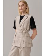 Striped Sleeveless Belted Gilet
