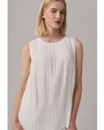Solid Sleeveless Pleated Top