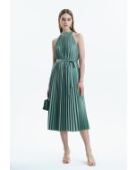 Shiny Over Pleated Halter Neck Dress -Sale