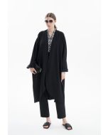 Open Front Folded Cuffs Rounded Hemline Outer Jacket -Sale