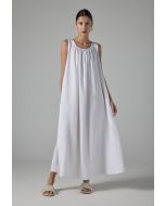 Solid Sleeveless Flared Linen Dress 