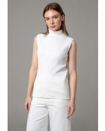 Ribbed Knitted Textured High Neck Basic Top