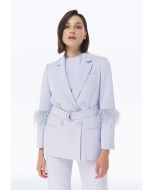 Feathered Sleeve Double Breasted Blazer -Sale