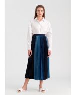 Contrast Color Pleated Denim Skirt -Sale