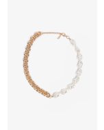 Faux Pearls Embellished Chains Necklace