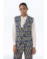 All Over Printed Sleeveless Notch Lapel Collared Gilet -Sale