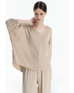 Batwing Solid Loose Fit Blouse -Sale