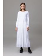 Round Neck Long Sleeves Pleated Basic Dress