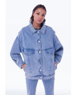 Loose Fit Light Denim Pleated Outer Jacket -Sale
