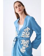 Chenille Embroidered Belted Kimono