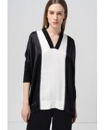 High-Low Contrast Ribbed Hem Blouse