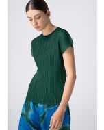 Solid Pleated Short Sleeves Top