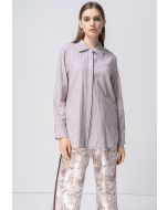 Two Tone Printed Back Striped Concealed Button Shirt