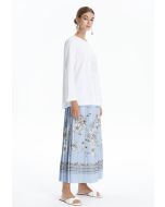 Light Blue Printed Pleated Skirt -Sale