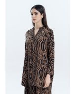 Embroidered Neck Zebra Printed Blouse -Sale
