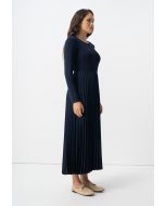 Pleated Solid Long Sleeve Dress