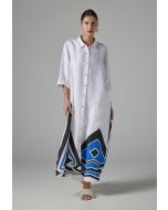 Printed Hem Linen Maxi Shirt Dress 