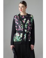 Long Sleeve Floral Print Belted Cardigan