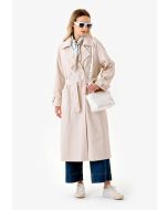 Back Printed Double Breasted Lapel Trench Coat