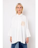 Oversized Faux Leather Patch Pocket Shirt