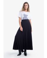 Pleated Flared Maxi Solid Skirt