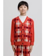 Gingham Pattern Contrats Sleeves Front Buttons Cardigan -Sale