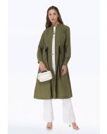 Solid Wrinkled Long Jacket With Drawstring -Sale