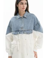 Half Denim Textured Jacket -Sale