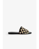 Harlequin Patterned Fabric Flat Sandals