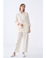 Textured Peg Leg Solid Trousers