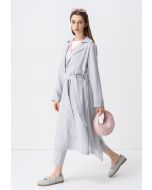 Solid Long Sleeves Belted Maxi Jacket 