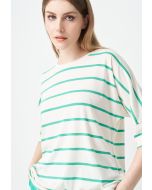 Striped Short Dolman Sleeves T-shirt
