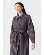 Long Sleeves Pleated Belted Jacket
