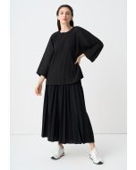 Solid Pleated Elastic Waistband Skirt