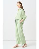 Wide Leg Belted Pleated Trouser