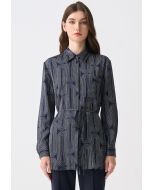 Contrast Printed Belted Shirt 