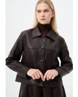 Long Sleeves Cropped Synthetic Leather Jacket