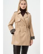 Single Tone Double Breasted Leather Coat