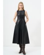 Sleeveless Faux Leather Solid Dress