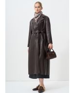Synthetic Leather Belted Maxi Trench Coat