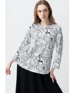 Abstract Printed Round Neck Top