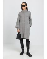 Solid Knitted High Neck Sweater Dress