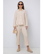 Solid Textured Straight Leg Trouser