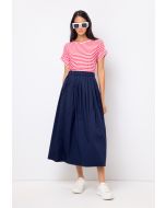 Pleated Flared Solid Maxi Skirt