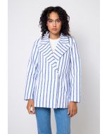 Striped Double Breasted Notched Collar Blazer
