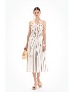 Sleeveless Halter Neck Striped Midi Dress -Sale