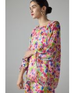 Floral Print Raglan Sleeve Blouse - Ramadan Style