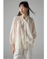 Solid Long Sleeve Rhinestones Embellished Shirt - Ramadan Style